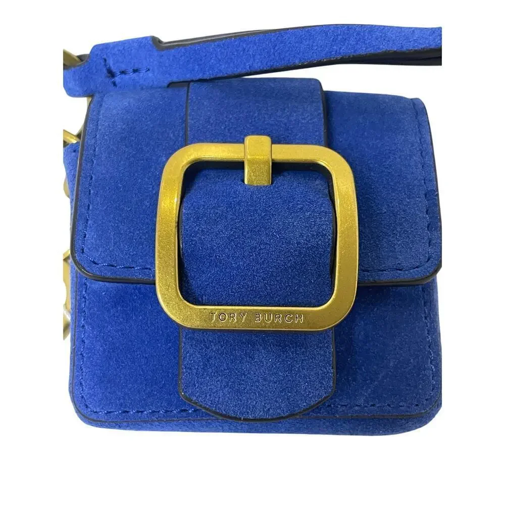 NEW TORY BURCH SAWYER MINI BAG KEY CHAIN WRISTLET BLUE DAHLIA CHARM‎ AIRBUD FOB